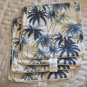 Chateau Blue and Cream Palm Accent Pillow Covers Set Of 4